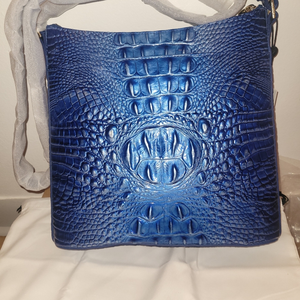 Brahmin Metallic Cobalt Croc-Embossed Crossbody Bag - Picture 8 of 8
